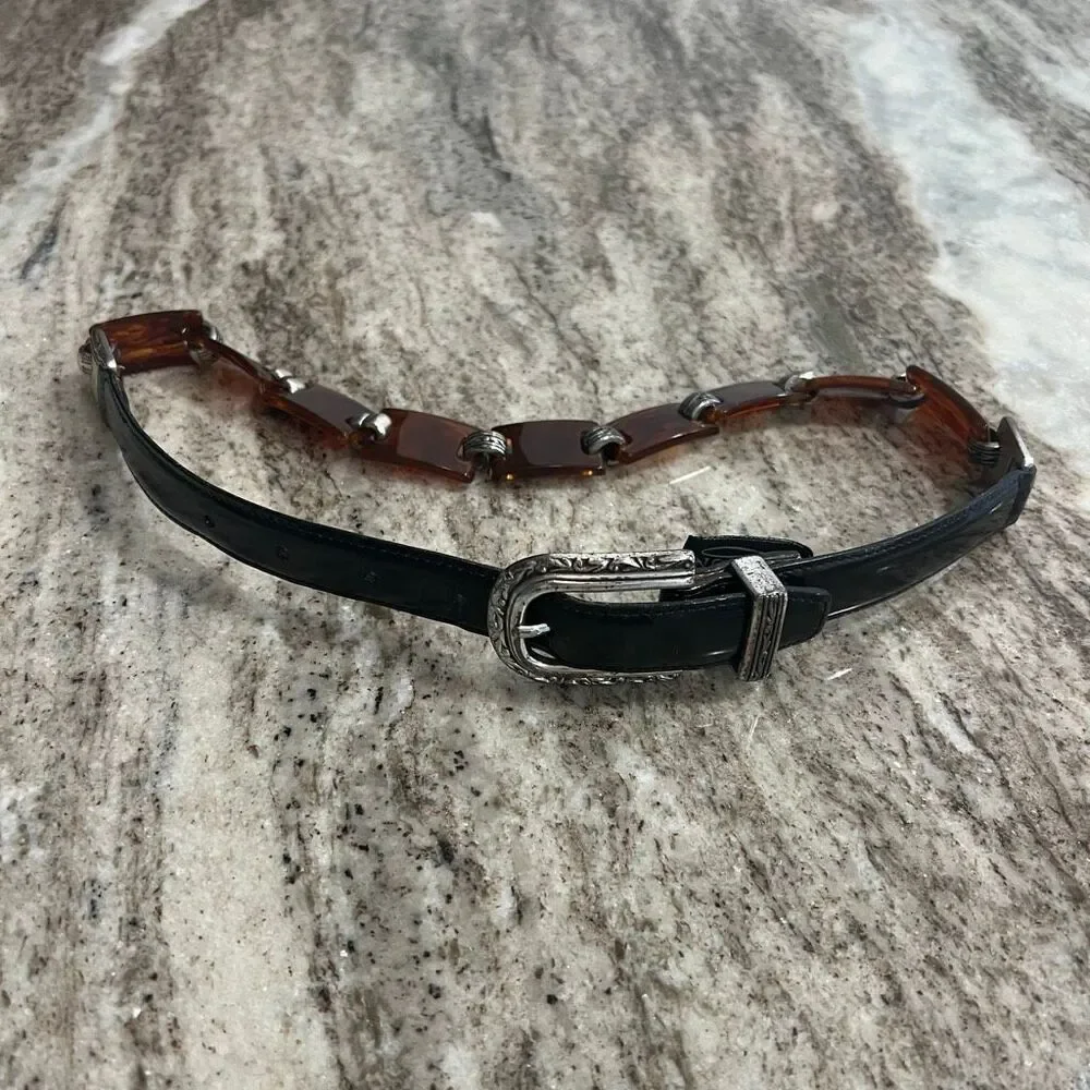 Brighton Vintage Leather & Tortoise Shell Bakelite Style Belt 42103 Womens Small